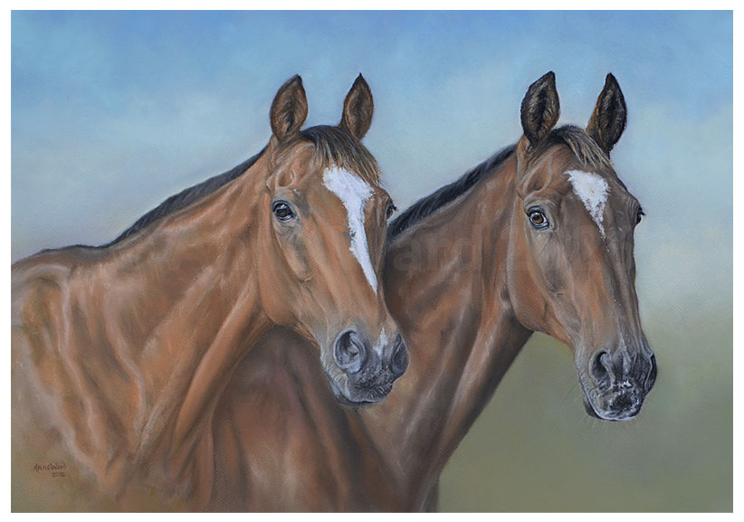 Anne Ward artist commissioned painting for Harry Rogers of multiple winning racehorses Lord Erskine (IRE) and Benkei (IRE)